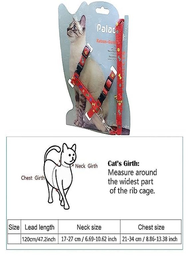 Pups&Pets طقم حزام ومقود من النايلون للقطط والقطط الصغيرة والحيوانات الأليفة الصغيرة | طوق وحزام تدريب للقطط (أحمر بنقشة مخالب) - Image 2